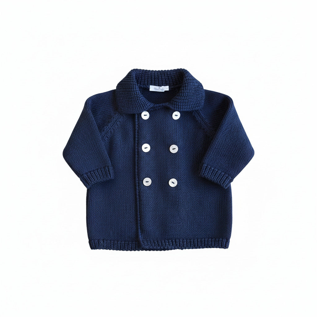 Giacchino neonato in maglia blu doppiopetto con bottoni bianchi – Baby Lord