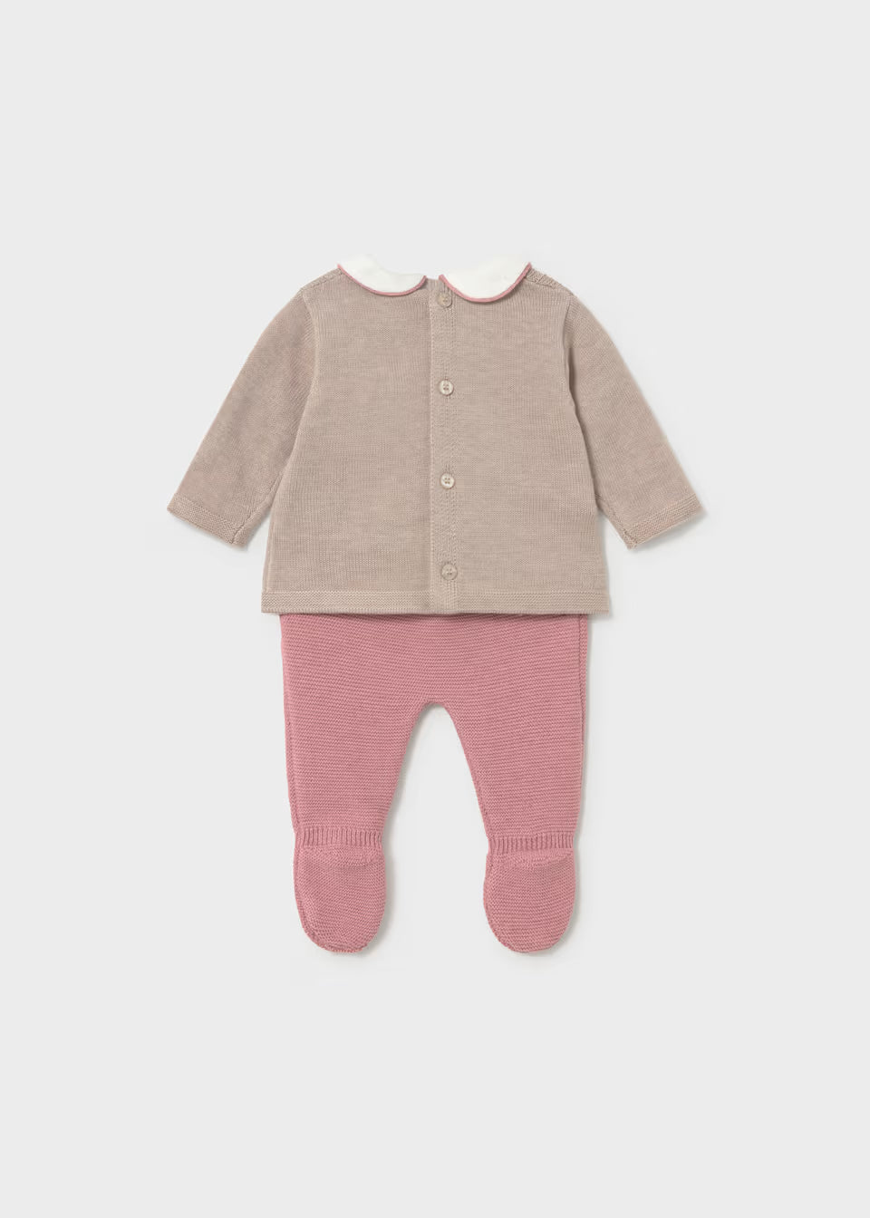 Conjunto de bebé niña con jersey de ochos, cuello y polaina rosa empolvado – Mayoral – foto 3