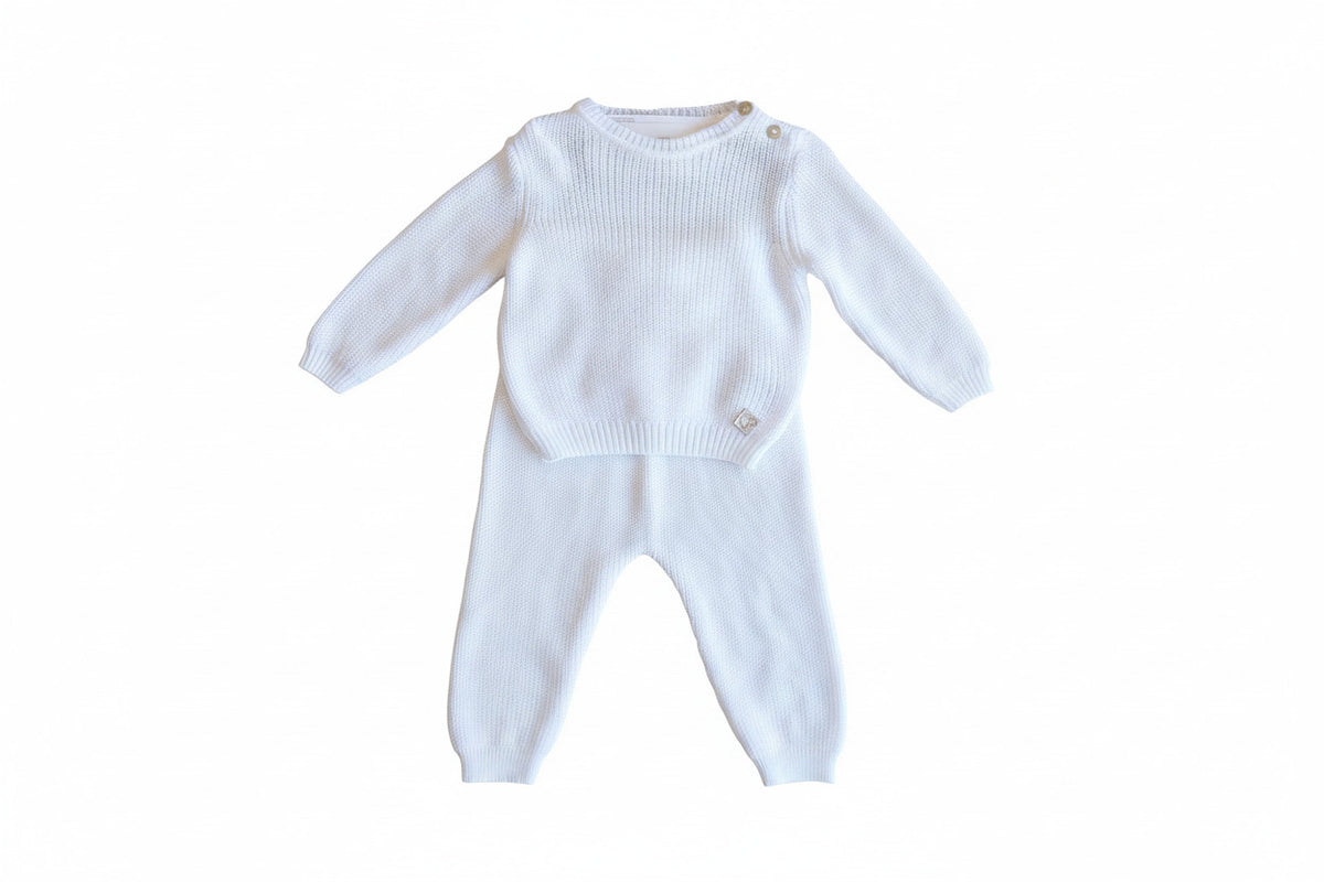 Zweiteiliges Baby-Set für Mädchen in Rippstrick, Pulli und Hose – Il Fiocco Baby