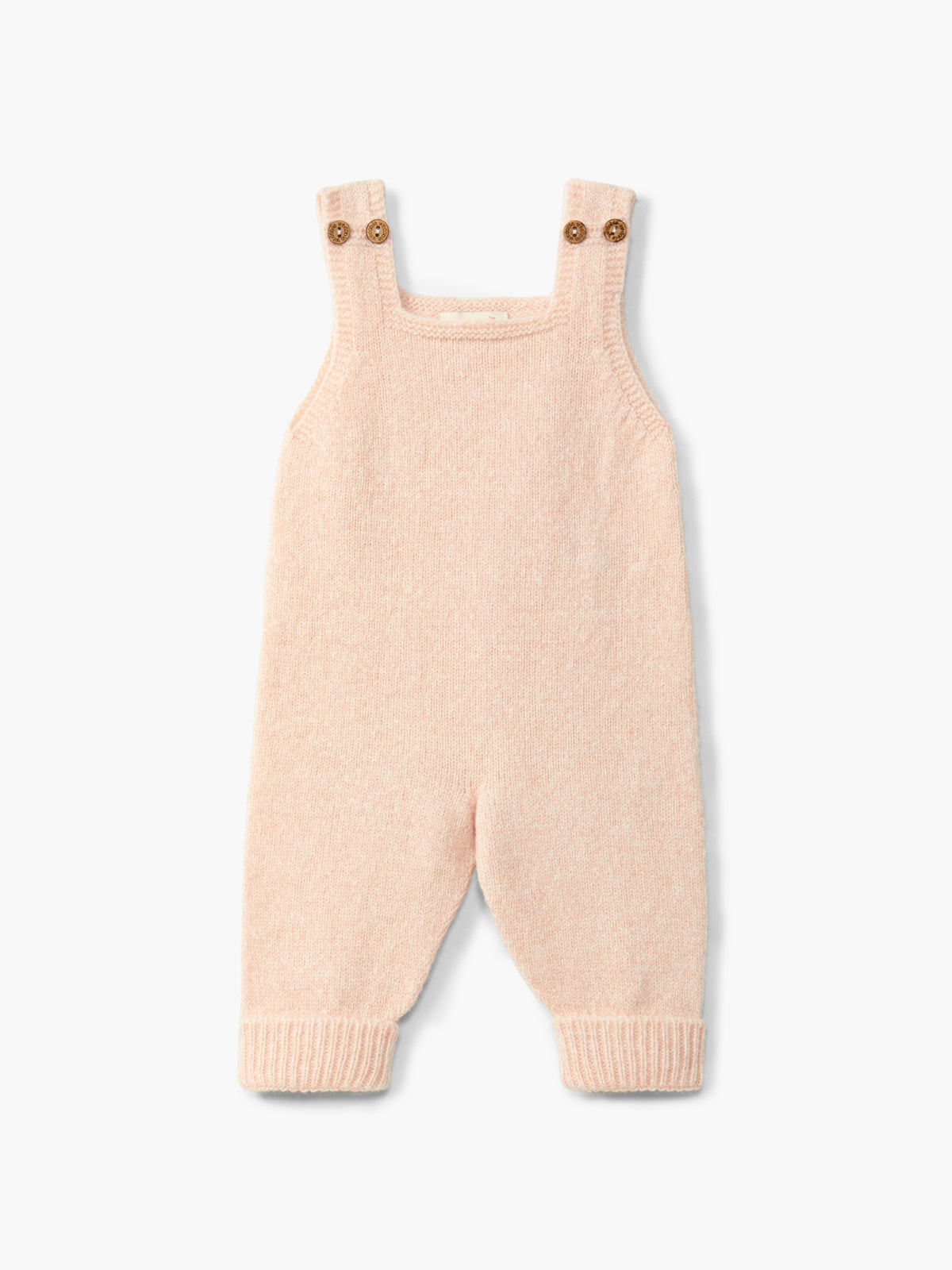 Salopette neonata in lana merino rosa mouliné con bottoni in legno – Wedoble