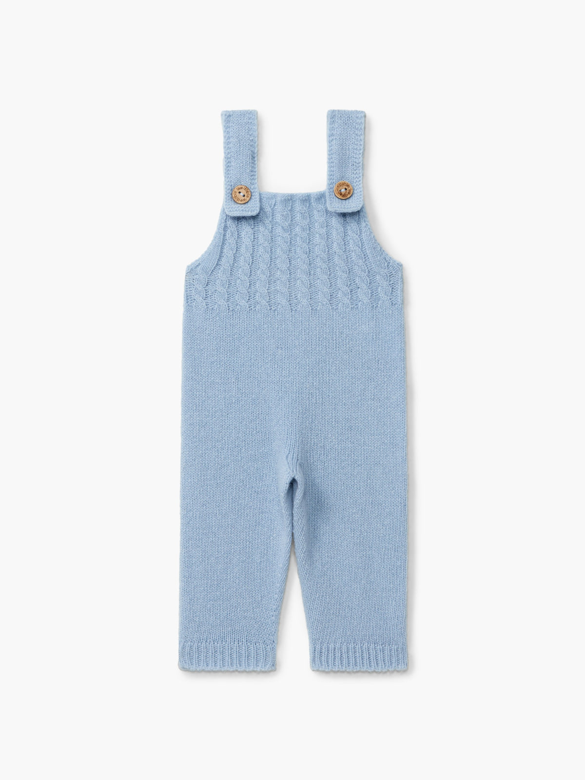 Salopette neonato in lana merino azzurra con trecce e bottoni – Wedoble
