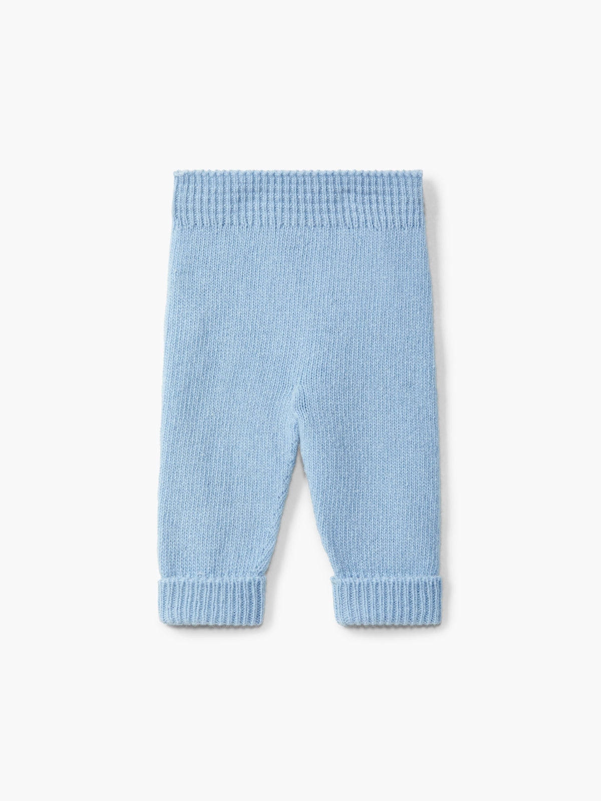 Pantaloni neonato in lana merino azzurra con polsini a costine – Wedoble