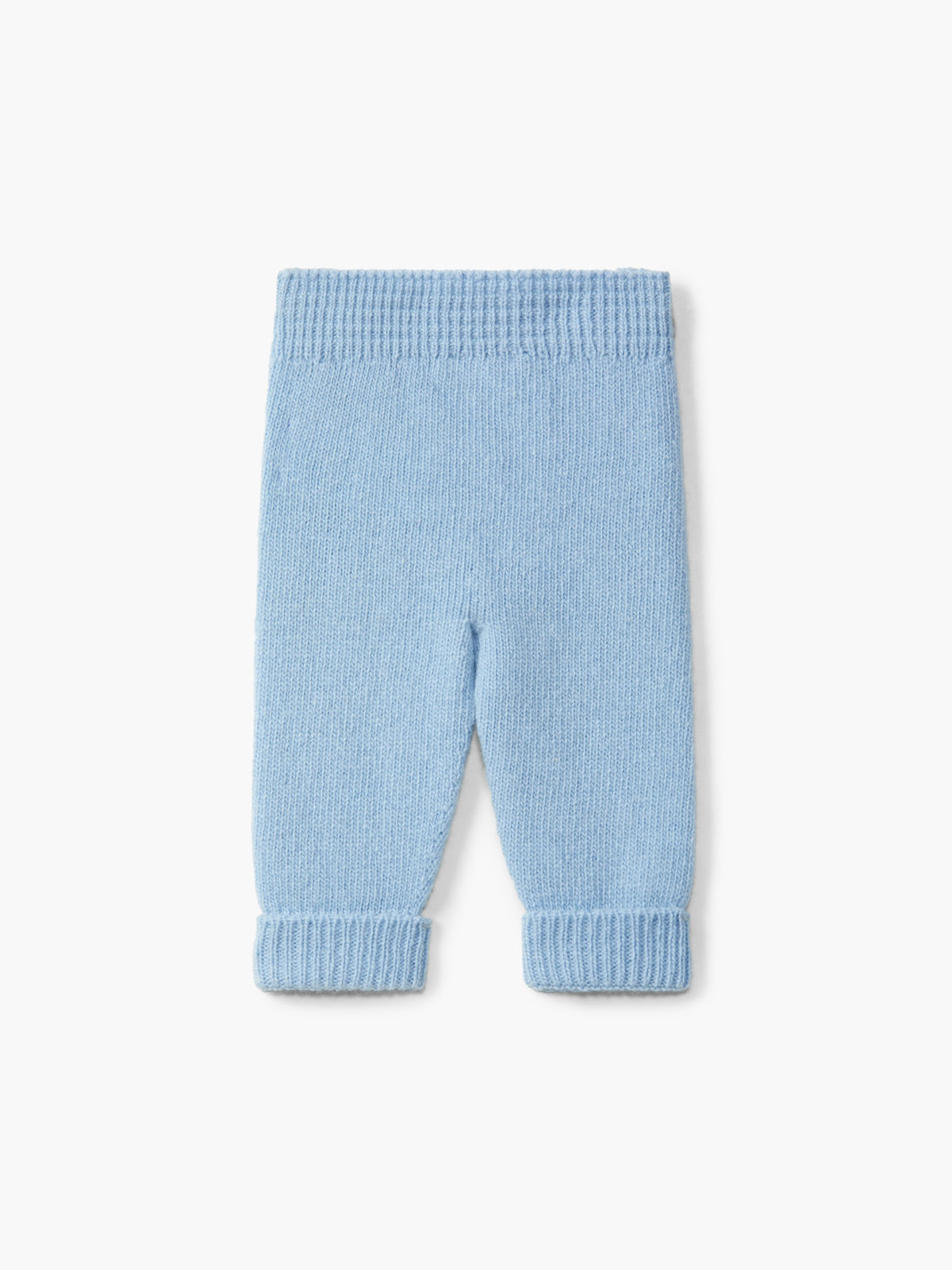 Pantaloni neonato in lana merino azzurra con polsini a costine – Wedoble – foto 3