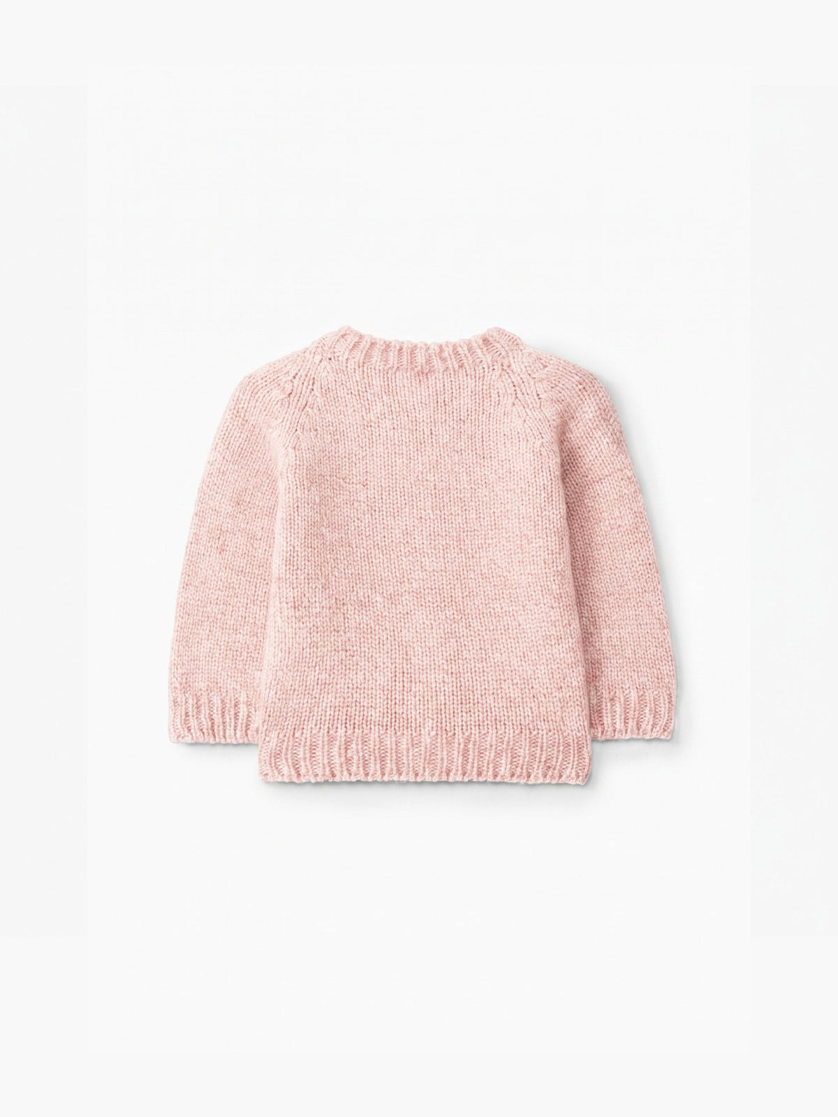 Cardigan neonata in lana merino rosa mouliné con taschine e bottoni – Wedoble – foto 2