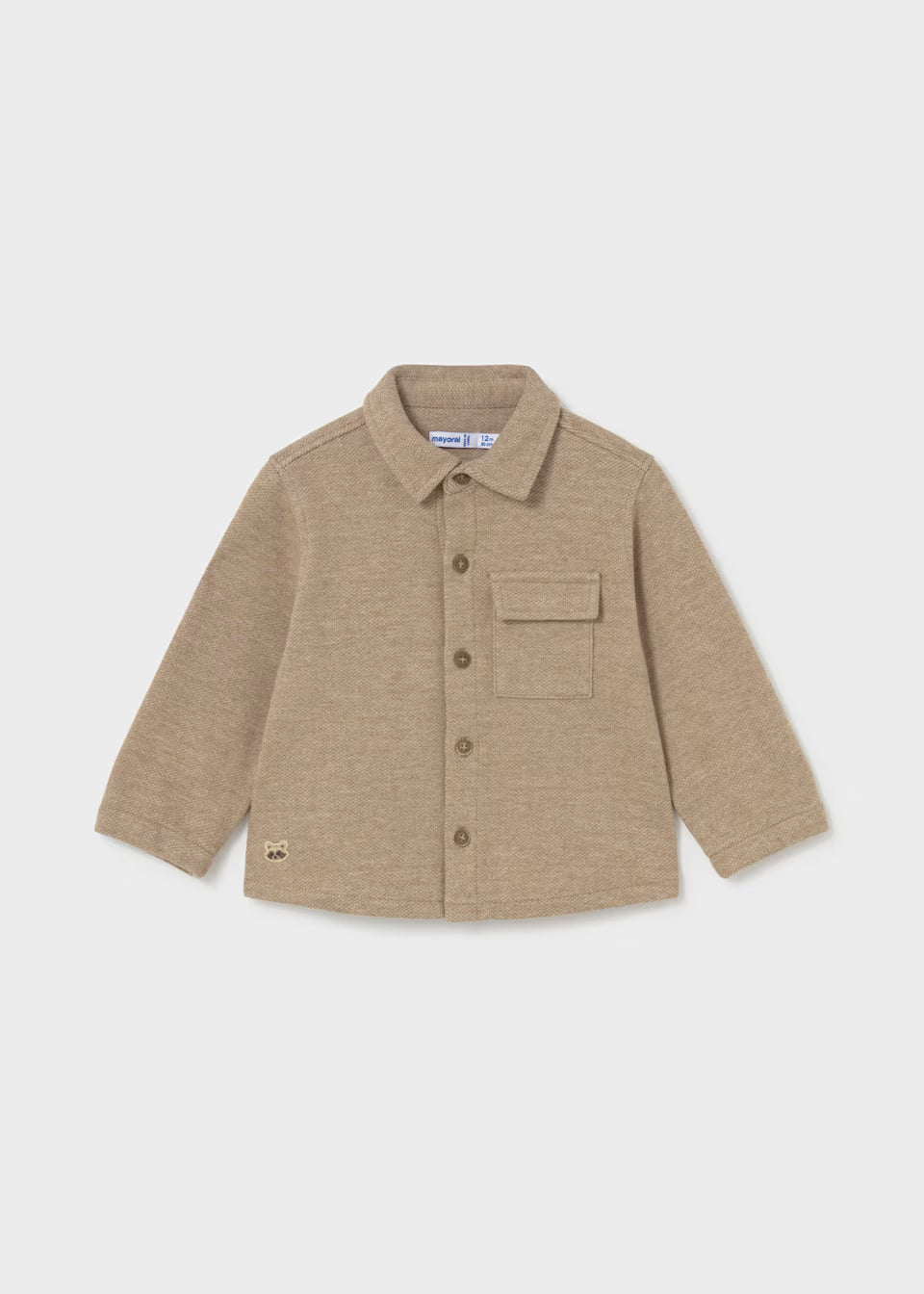 Sobrecamisa infantil color trufa con bolsillo y mapache bordado – Mayoral