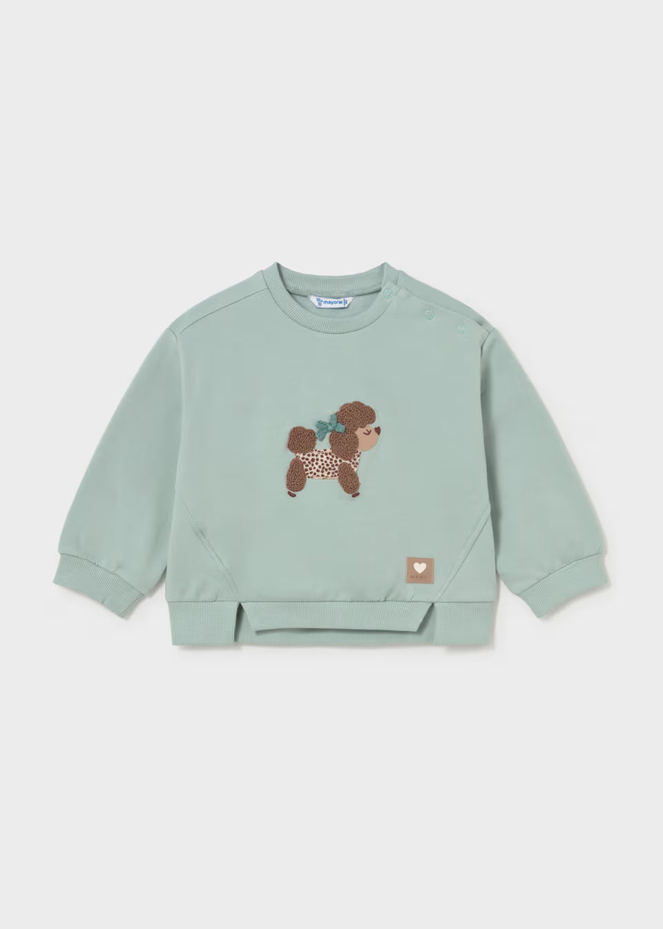 Jersey infantil verde salvia con caniche aplicado – Mayoral