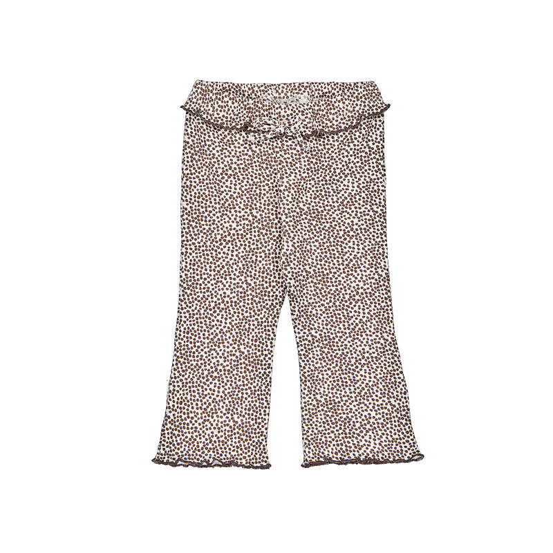 Leggings flare bambina a costine a pois cioccolato con bordi arricciati – Mayoral