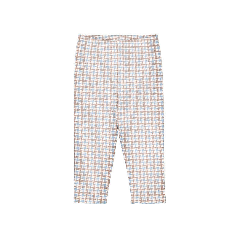 Leggings bambina con stampa a quadretti azzurri e cammello – Mayoral