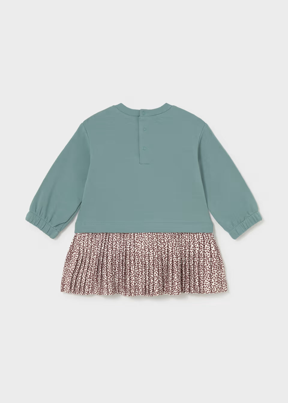Vestito felpa bambina verde acqua con scritta love e gonna plissé maculata – Mayoral – foto 3