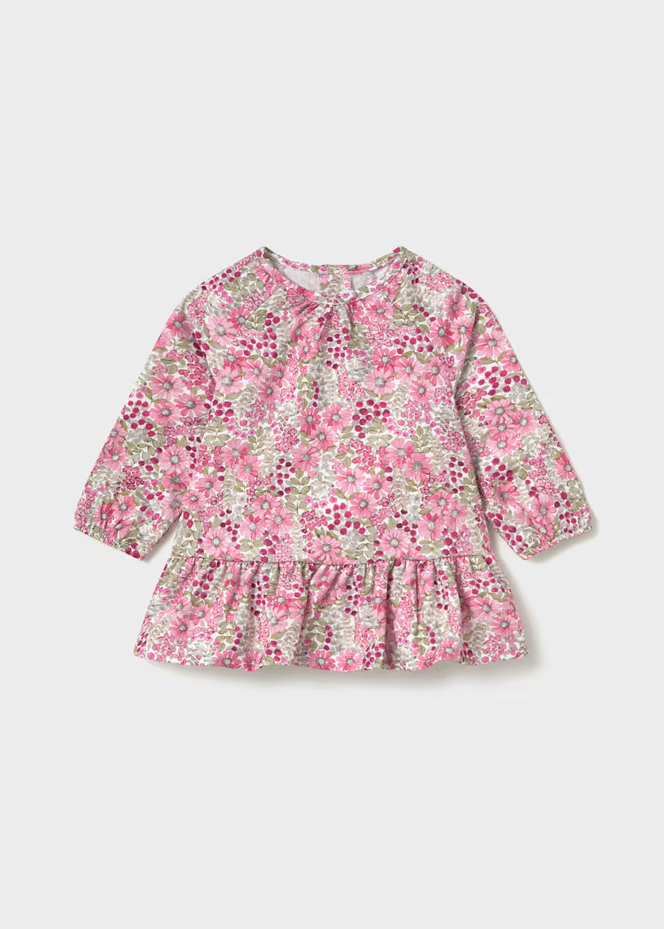 Vestito bambola bambina con stampa floreale rosa e balza – Mayoral