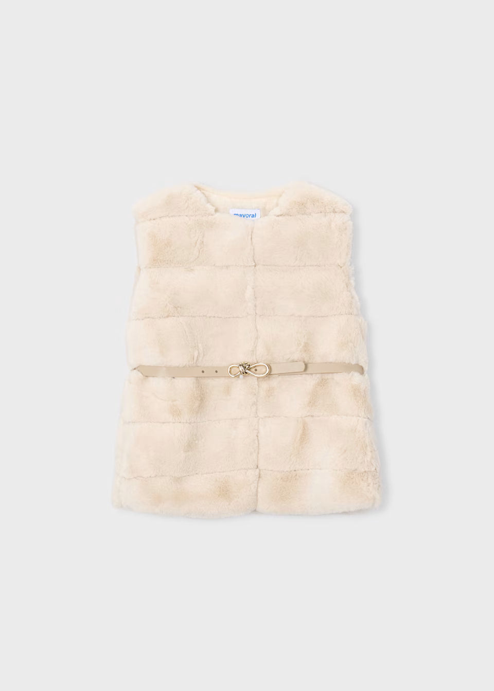 Gilet bambina in pellicciotto marrone con cintura e fibbia dorata – Mayoral – foto 3