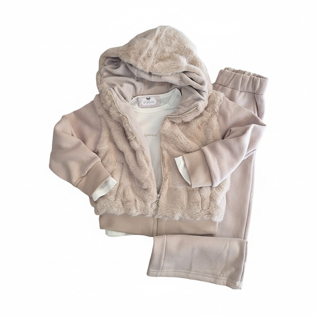 Conjunto de niña con sudadera con cremallera, detalles de pelo y pantalón ancho – Il Fiocco Baby – foto 5