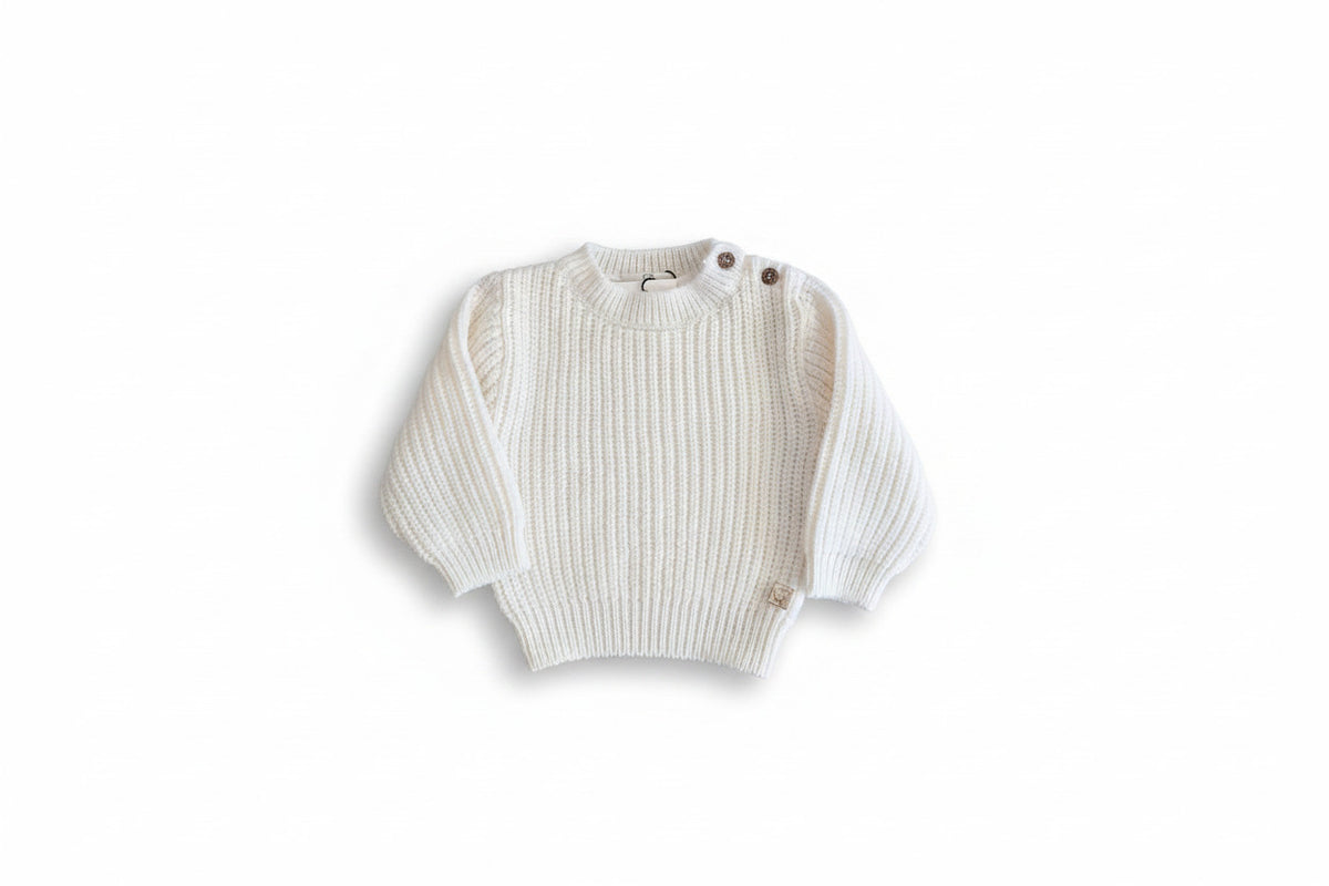 Maglione neonato in maglia a coste inglesi beige con bottoni sulla spalla – Baby Lord