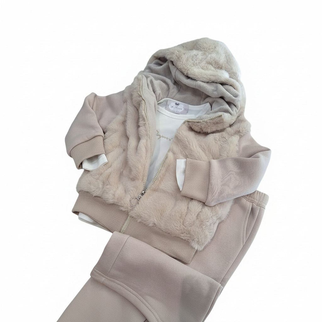 Conjunto de niña con sudadera con cremallera, detalles de pelo y pantalón ancho – Il Fiocco Baby – foto 4