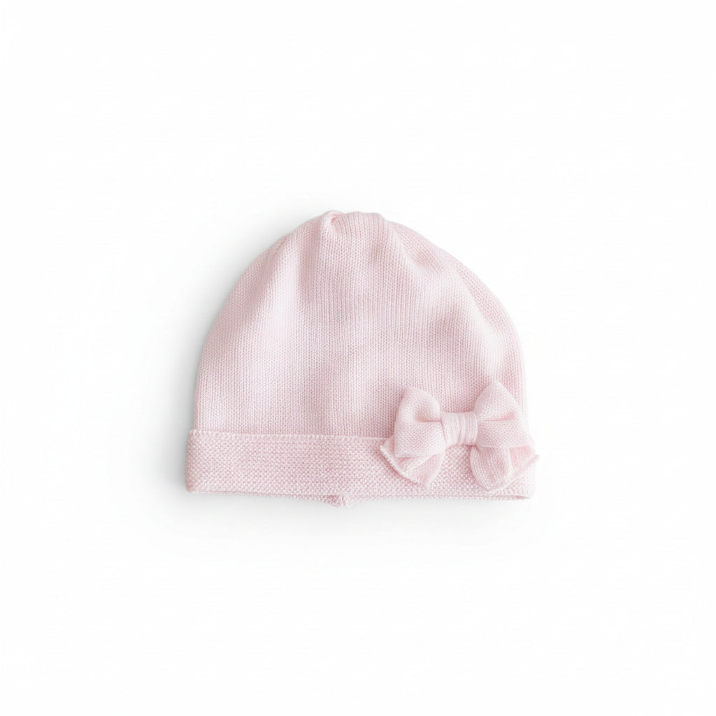 Gorrito de bebé niña de punto rosa con lazo – Baby Lord