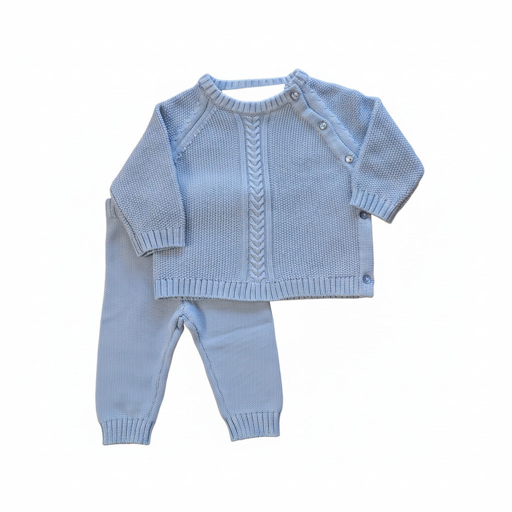 Conjunto de bebé de algodón celeste con jersey de ochos y pantalón – Petit Bateau