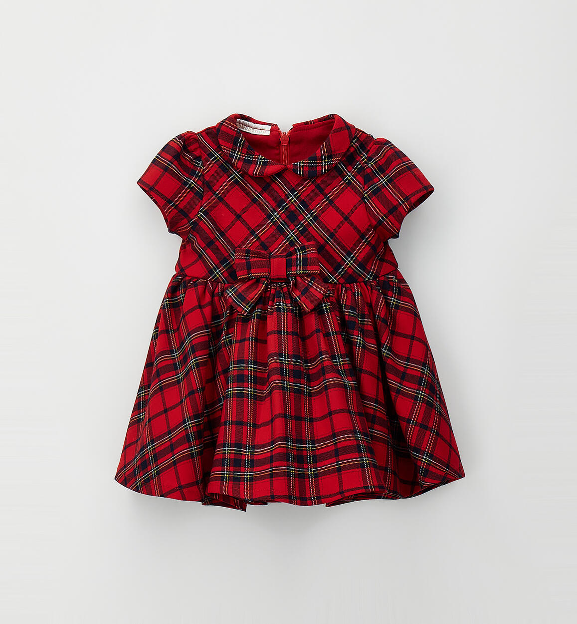 Robe bébé fille écossaise rouge avec col et nœud à la taille – Minibanda