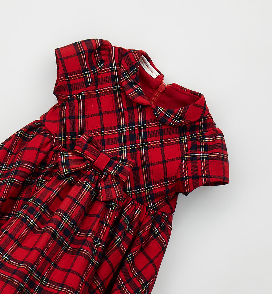 Robe bébé fille écossaise rouge avec col et nœud à la taille – Minibanda – photo 3