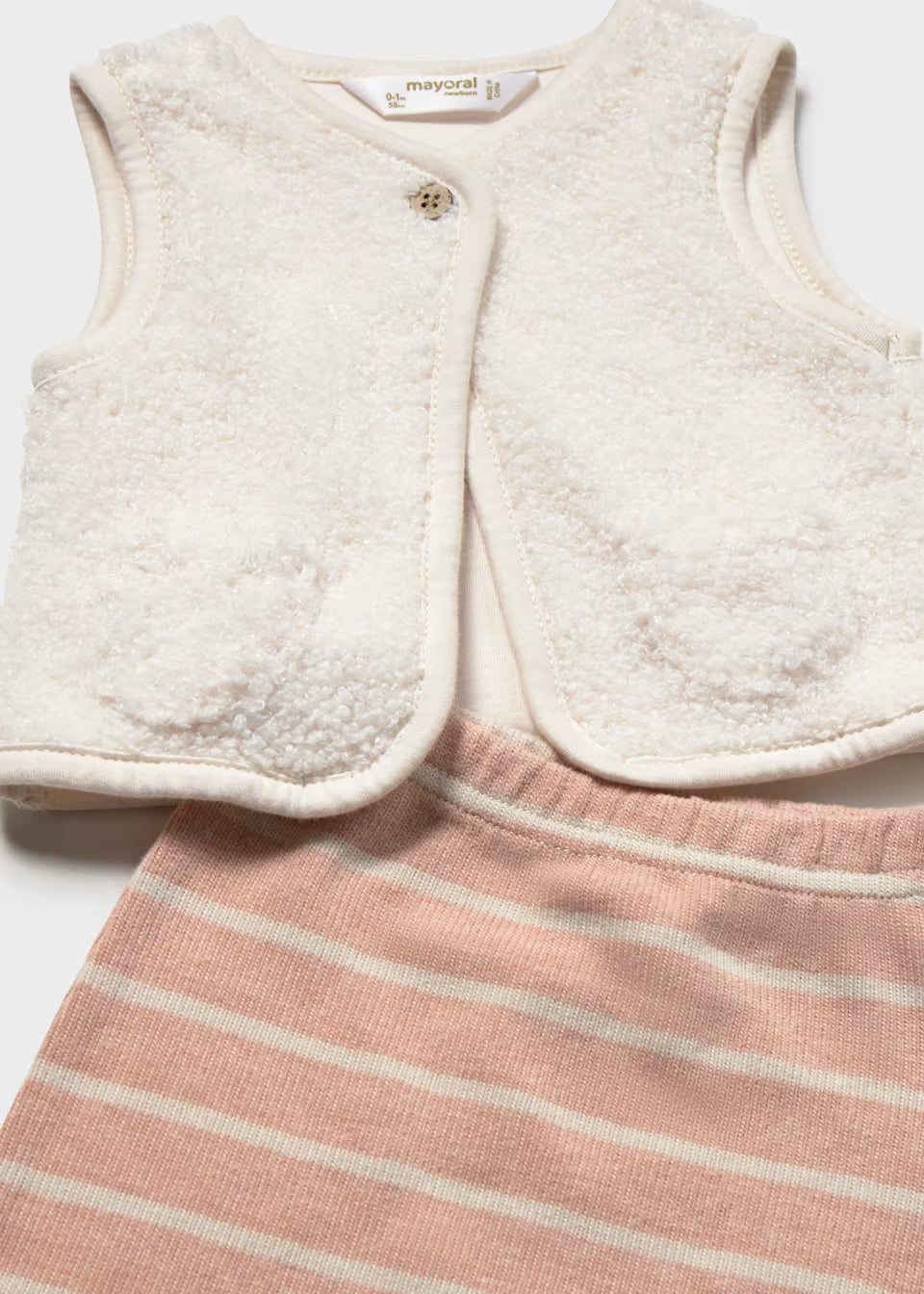 Conjunto de bebé niña con chaleco, camiseta con lazo y leggings de rayas – Mayoral – foto 2