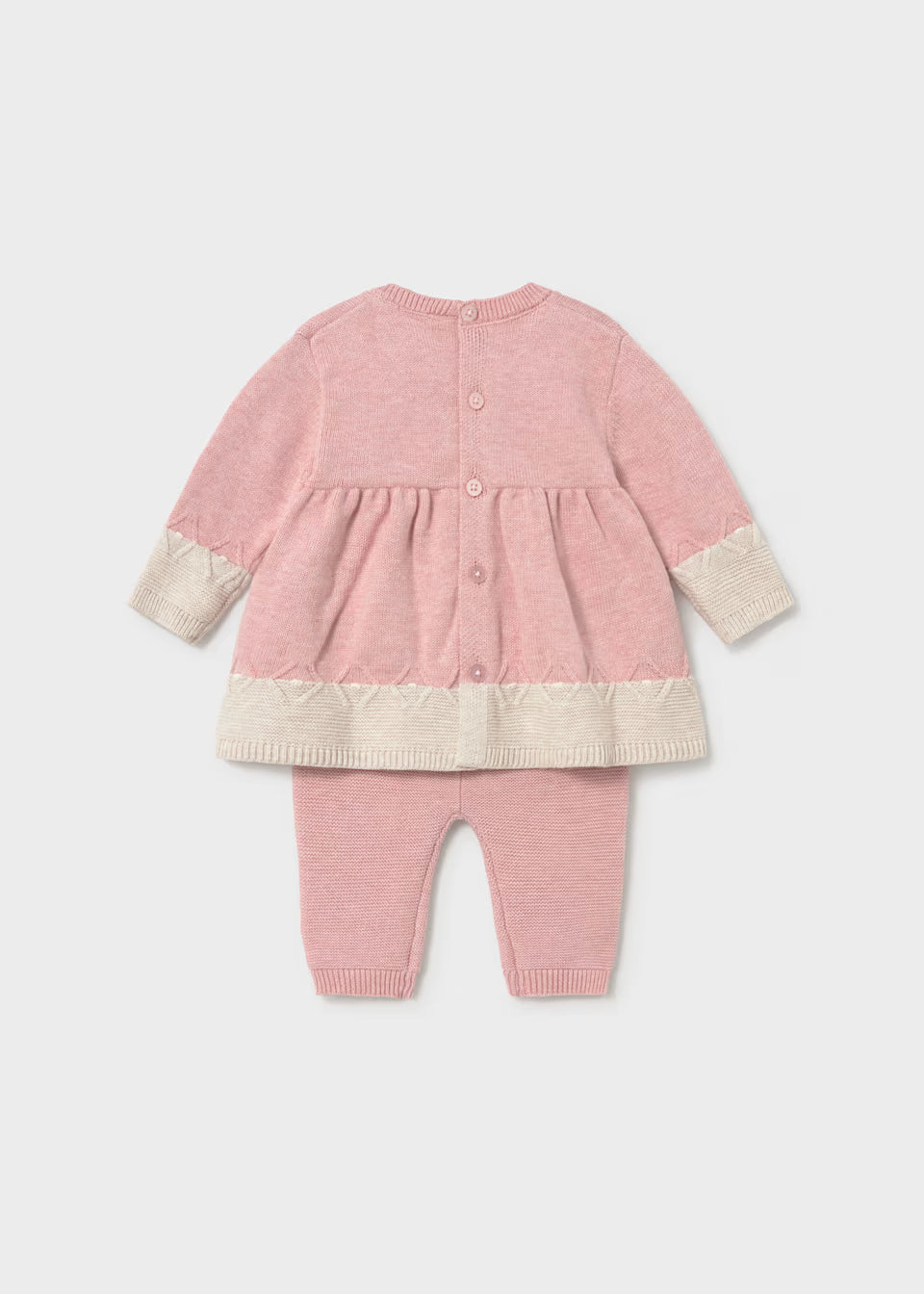Conjunto de bebé niña de punto rosa con ribetes beige, jersey y leggings – Mayoral – foto 3