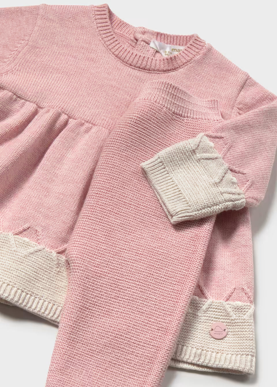Conjunto de bebé niña de punto rosa con ribetes beige, jersey y leggings – Mayoral – foto 2