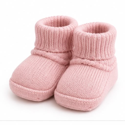 Patucos de bebé de punto rosa con vuelta de canalé – Maglificio Verona