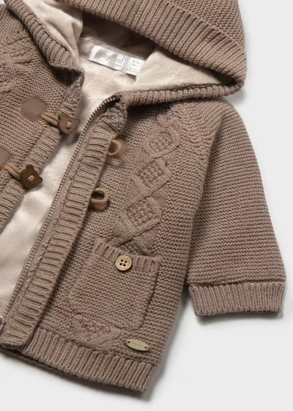 Chaquetón de bebé de punto con capucha forrada y alamares – Mayoral – foto 3