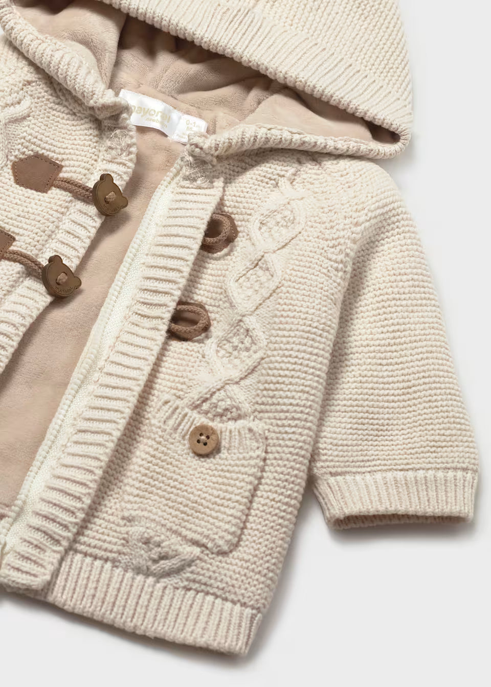 Chaquetón de bebé de punto con capucha forrada y alamares – Mayoral – foto 6
