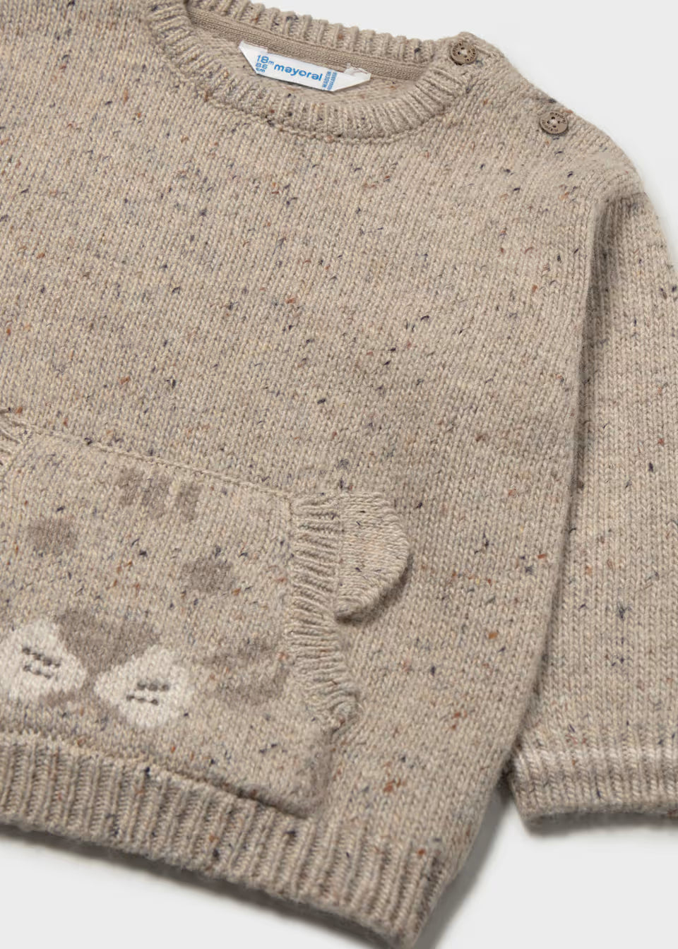 Kinderpullover aus meliertem Strick mit Tigergesicht auf der Tasche – Mayoral – Foto 3