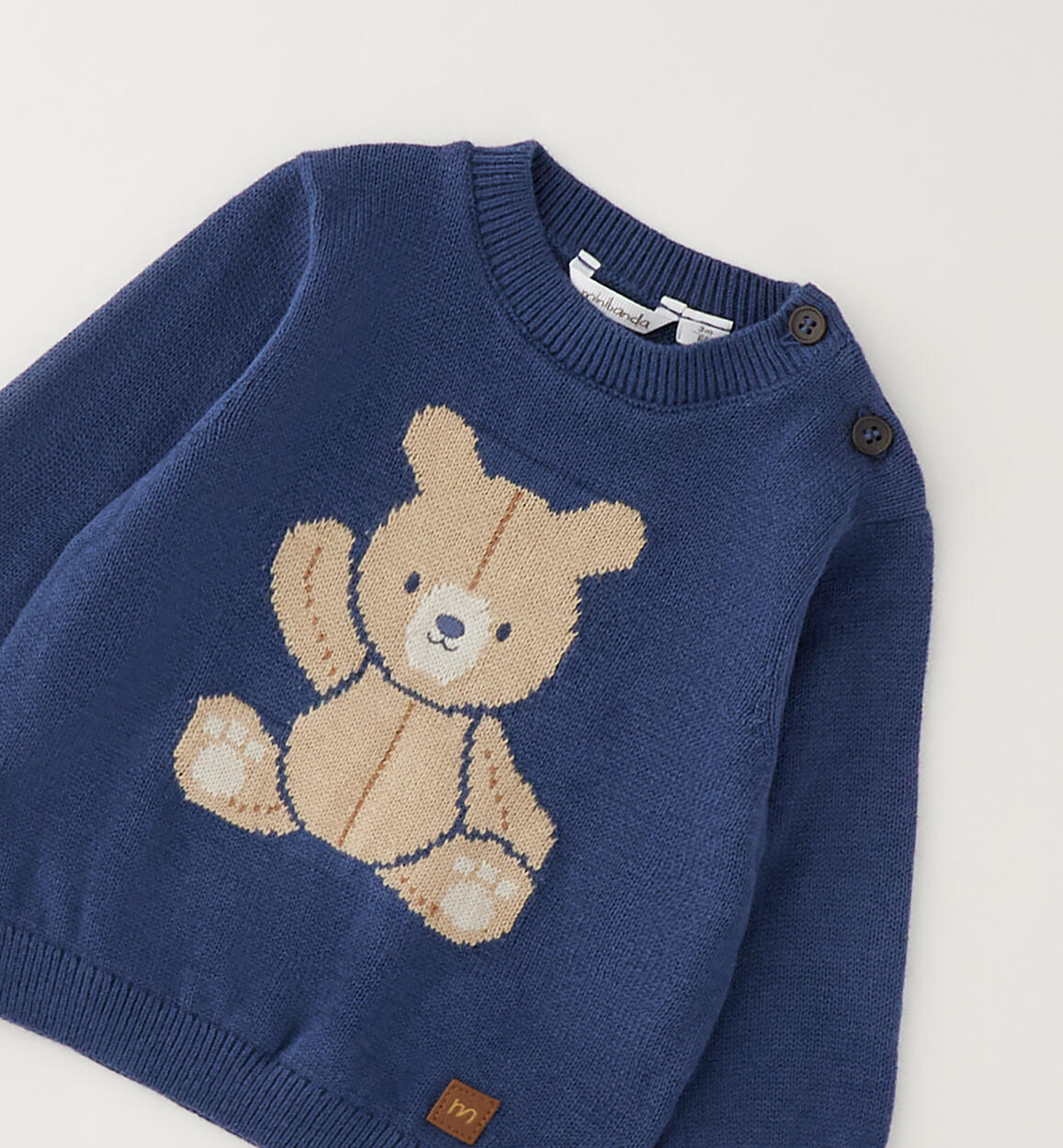 Baby-Pullover in Avion-Blau mit Jacquard-Teddybär – Minibanda – Foto 3